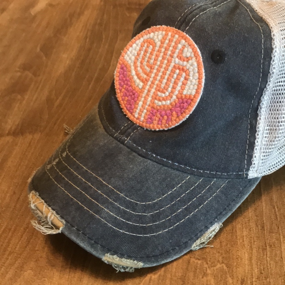 Judith March Distressed Mesh Cap with Cactus Patch